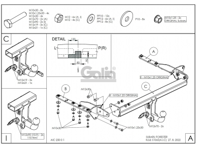 Фаркоп оцинкованный Galia шар C съемный для Subaru Forester 2013-2018