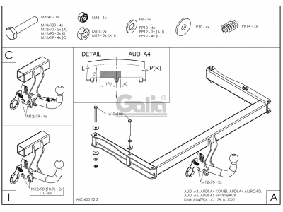 Фаркоп оцинкованный Galia шар BMA съёмный на седан и универсал для Audi A4 2008-2015