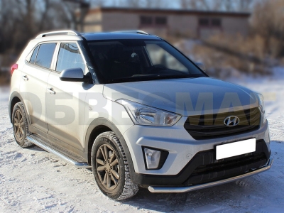 Пороги с площадкой алюминиевый лист 53 мм Технотек для Hyundai Creta 2016-2021