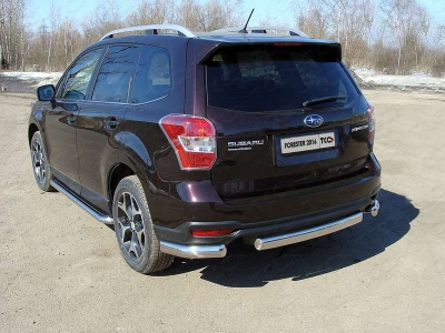 Защита заднего бампера овальная 75х42 мм ТСС для Subaru Forester 2016-2018