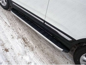 Пороги алюминиевые ТСС с накладкой для Chery Tiggo 5 № CHERTIG514-17AL